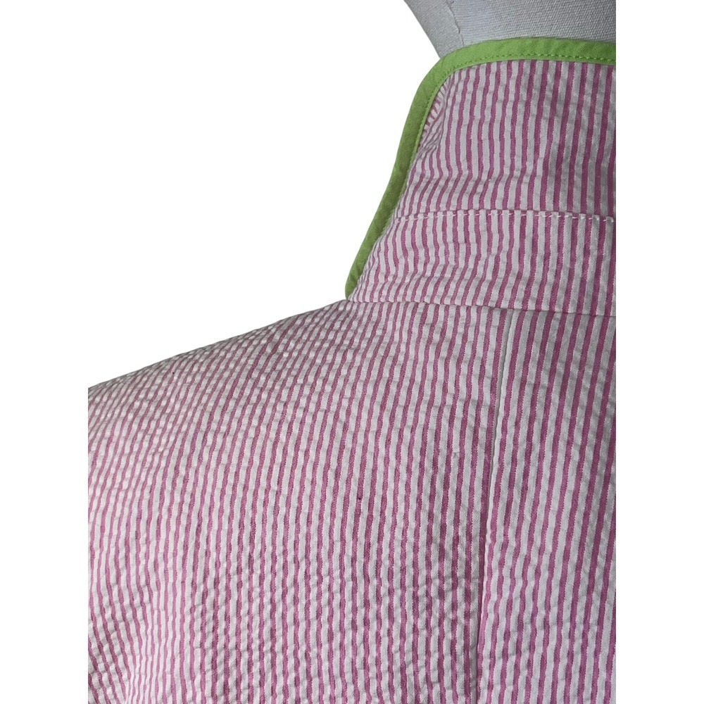 Pink Seersucker Blazer Lime Green Trim Striped Preppy Jacket Women - Picture 4 of 6